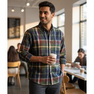 US Polo Assn Men's 2XL Long Sleeve Button Up Red Gold Blue Plaid Shirt